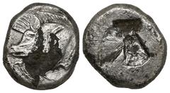 GREEK Greek Coins DYNASTS OF LYCIA. Uncertain dynast (Circa 500-480 BC). Stater. Obv: Forepart of boar left. Rev: Incuse square with three raised projections, divided by two lines; pentagram to upper 