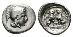 GREEK Greek Coins DYNASTS OF LYCIA. Time of Wekhssere II (Circa 400-380 BC). DiObol. Tlos. Obv: Helmeted head of Athena right. Rev: Two panthers seated facing one another, with heads facing and raisin