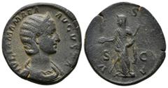 ROMAN IMPERIAL Roman Imperial Coins JULIA MAMAEA (Augusta, 222-235). Sestertius. Rome. Obv: IVLIA MAMAEA AVGVSTA. Draped bust right, wearing stephane. Rev: VESTA / S - C. Vesta standing left, holding 