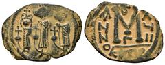 BYZANTINE & WORLD COINS Heraclius, with Martina and Heraclius Constantine. 610-641. Æ Follis 3,47 g - 26,46 mm Mint in Cyprus, 3rd officina. Dated RY 18 (627/8). Martina, Heraclius, and Heraclius Cons