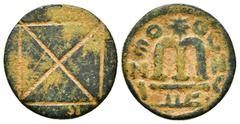 BYZANTINE & WORLD COINS Arab-Byzantine Coinage. Antarados/Tartûs Æ Follis. Circa AH 70. Facing bust of Constans II, surrounded by KA-Lon / Large M flankek by Greek mint name, below in Islamic script; 