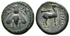 GREEK COINS IONIA. Ephesos. Ae (Circa 200 BC). Hermotrephes, magistrate. Obv: Ε - Φ. Bee. Rev: EPMOTPEΦHΣ. Stag standing right; horizontal quiver above. 4,37 g - 16,65 mm