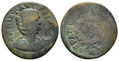 ROMAN PROVINCIAL COINS PHRYGIA,Hierapolis, Annia Faustina (Augusta, 221). AE Obv: ΑΝΝΙΑ ΦΑVСΤЄΙΝΑ СЄΒ - Draped bust right, wearing stephane; c/m: Figure holding scepter (?) and uncertain object. Rev: 