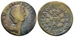 ROMAN PROVINCIAL COINS PHRYGIA,Hierapolis, Annia Faustina (Augusta, 221). AE Obv: ΑΝΝΙΑ ΦΑVСΤЄΙΝΑ СЄΒ - Draped bust right, wearing stephane; c/m: Figure holding scepter (?) and uncertain object. Rev: 