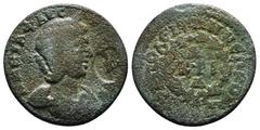 ROMAN PROVINCIAL COINS PHRYGIA,Hierapolis, Annia Faustina (Augusta, 221). AE Obv: ΑΝΝΙΑ ΦΑVСΤЄΙΝΑ СЄΒ - Draped bust right, wearing stephane; c/m: Figure holding scepter (?) and uncertain object. Rev: 