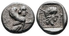 Greek Coins DYNASTS OF LYCIA. Uvug (Circa 470-440 BC). Trihemiobol. Uncertain mint. Obv: Sphinx seated right. Rev: OFOY. Head of Apollo right,all within incuse square. Condition: Fine 0,95 g - 9,10 mm
