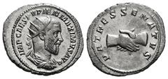 Roman Republic & Imperial PUPIENUS (238). Antoninianus. Rome. Obv: IMP CAES M CLOD PVPIENVS AVG. Radiate, draped and cuirassed bust right. Rev: AMOR MVTVVS AVGG. Clasped hands. Weight : 3,82gr