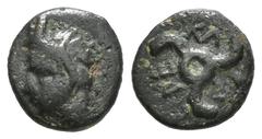 Greek Coins DYNASTS OF LYCIA. (Circa 380-360 BC). Ae. Obv: Horned head of Pan left. Rev: Triskeles. 1,81gr