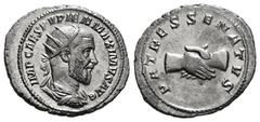 Roman Republic & Imperial PUPIENUS (238). Antoninianus. Rome. Obv: IMP CAES PVPIEN MAXIMVS AVG. Radiate, draped and cuirassed bust right. Rev: PATRES SENATVS. Clasped hands. Weight : 3,82gr 24,49 mm