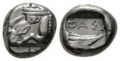 Greek Coins LYCIA. Phaselis. Tetrobol (Circa 500-440 BC). Obv: Prow of galley left. Rev: ΦΑ - Σ. Stern of galley right within incuse square. 3,50 g - 11,40 mm