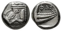 Greek Coins LYCIA. Phaselis. Tetrobol (Circa 500-440 BC). Obv: Prow of galley left. Rev: ΦΑ - Σ. Stern of galley right within incuse square 3,47 g - 12,00 mm