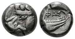 Greek Coins LYCIA. Phaselis. Tetrobol (Circa 500-440 BC). Obv: Prow of galley left. Rev: ΦΑ - Σ. Stern of galley right within incuse square 3,43 g - 11,90 mm