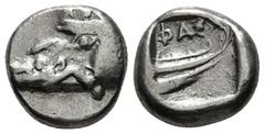 Greek Coins LYCIA. Phaselis. Tetrobol (Circa 500-440 BC). Obv: Prow of galley left. Rev: ΦΑ - Σ. Stern of galley right within incuse square 3,61 g - 14,05 mm