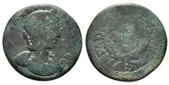 Roman Provincial Coins PHRYGIA. Hierapolis. Annia Faustina, Augusta (221 AD) AE Bronze Obv: ΑΝΝΙΑ ΦΑΥϹΤΕΙΝΑ ϹΕΒ. Diademed and draped bust of Annia Faustina, right Rev: ΙΕΡΑΠΟΛΕΙΤΩΝ ΝΕΩΚΟΡΩΝ. ΑΚΤΙΑ, in