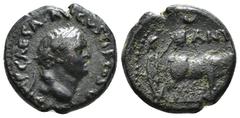 Roman Provincial Coins Pisidia, Antioch AE Vespasian for Titus (Caesar, 69-79) Issue: AD 76 Obv: TITO IMP CAESARI AVGVSTI F COS V; laureate head of Titus, right Rev: ANT COL; priest holding vexillum p