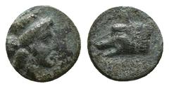 Greek Coins ARGOLIS. Argos. Ae (4th-3rd centuries BC). Obv: Head of Hera right, wearing polos. Rev: Head of wolf left. 0,85 g