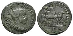 Roman Provincial Coins PISIDIA. Antioch. Volusian (251-253). Ae. Obv: IMP C VIMP CALVSSIAVD AV. Radiate, draped and cuirassed bust right. Rev: ANTIOCHIO CLA / S R. Volusian, holding eagle-tipped scept