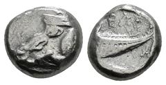 Greek Coins LYCIA. Phaselis. Stater (Circa 500-440 BC). Obv: Prow of galley left in the form of forepart of boar. Rev: ΦΑΣ. Stern of galley right within incuse square. 3,54 g