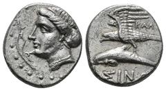 Greek Coins PAPHLAGONIA. Sinope. Siglos or Drachm (Circa 4th-3rd century BC). Obv: Head of nymph left, with hair in sakkos. Rev: ΣINΩ. Sea-eagle standing left, with wings spread, on dolphin left 5,93 