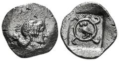 Greek Coins DYNASTS OF LYCIA KHERIGA, about 440-410 B.C. Tetrobol, Phellus. AR. Female head r., hair in a plait in the neck and tied with a thin band wrapped three times around head; she wears an earr