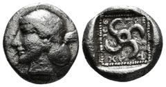 Greek Coins DYNASTS of LYCIA. Teththiveibi. Circa 450-420 BC. AR Diobol. Head of Artemis left / Tetraskeles within incuse square. 1,47 g - 10,33 mm