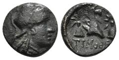 Greek Coins Asiaminorcoins AE. Obv : Athen head to right, Rev : Two dioscurii, Timotheos. Possibly unpublished.
