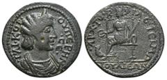 Roman Provincial Coins PHRYGIA. Julia. Cornelia Supera (Augusta, 253). Ae. Philoteimos, archon for the second time. Obv: ΓΑΙ ΚΟΡ ϹΟΥΠЄΡΗΝ ϹЄ. Diademed and draped bust right. Rev: ΑΡΧ ΤΟ Β ΦΙΛΟΤЄΙΜΩ / 