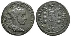 Roman Provincial Coins Pisidia, Antioch AE Trebonianus Gallus for Volusian (Augustus) Obv: IMP C VMP CALVSSIAND AVG; radiate, draped and cuirassed bust of Volusian, right, seen from rear Rev: ANTIO(C)