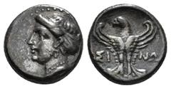 Greek Coins PAPHLAGONIA. Sinope. Hemidrachm (Circa 330-250 BC). Obv: Head of nymph left, with hair in sakkos. Rev: ΣI - NΩ. Eagle facing, head left, with wings spread. 2,76 g