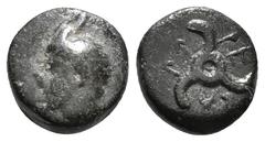 Greek Coins DYNASTS OF LYCIA. Perikles (Circa 380-360 BC). Ae. Obv: Horned head of Pan left . Rev: Triskeles. 2,46 g