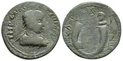 Roman Provincial Coins PISIDIA. Antiochia. Gallienus (253-168). Ae. Obv: Laureate, draped and cuirassed bust right. Rev: COL CAES ANTIOCH. Crossed cornucopias with the busts of Valerian II and Salonin