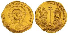BYZANTINE EMPIRE. Basil II Bulgaroctonus & Constantine VIII (976-1025). Gold histamenon nomisma (4.41 gm). Constantinople. +IhS XIS REX REΓNANTInM, facing bust of Christ with nimbus cruciger exhibitin
