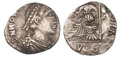 VANDALIC KINGDOM. In the name of Honorius. Silver siliqua (1.39 gm). Struck under Gaiseric (AD 428-477) or Huneric (AD 477-484). Carthage. D N HONO[RI—VS P F AVG], diademed, draped, cuirassed bust rig