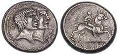 CENTRAL EUROPEAN CELTS. Bratislava Region. The Boii. Biatec. Mid to late first century BC. Silver hexadrachm (17.13 gm). Jugate male heads right, the left wearing laurel wreath, the right helmeted, iv