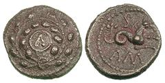 CELTIC BRITAIN. Cantii. Amminius. AR unit (1.16 gm). Second coinage, ca. AD 38–40. A in circle surrounded by wreath / Hippocamp right, S above, AM below. Hobbs 2520–2521. Van Arsdell 194-1. Very rare.