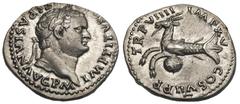 ROMAN EMPIRE. Titus (AD 79–81). AR denarius (3.44 gm). Rome, AD 79. IMP TITVS C[AES V]ESPASIAN AVG P M, laureate head of Titus right / TR P VIIII IMP XV COS VII P P, Capricorn left above globe. RCTV 2