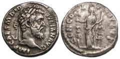 ROMAN EMPIRE. Didius Julianus (AD 193). AR denarius (2.69 gm). Rome, 28 March–1/2 June AD 193. IMP CAES M DID IVLIAN AVG, laureate head of Didius Julianus right / CONCO—R—D MILIT, Concordia Militum st