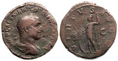 ROMAN EMPIRE. Gordian II Africanus (AD 238). Æ sestertius (22.66 gm). Rome, 22 March–12 April AD 238. IMP CAES M ANT GORDIANVS AFR [AVG], laureate, draped, cuirassed bust of Gordian II right / VIRTVS 