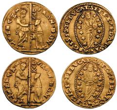 ITALY: Lot of 2 Venetian gold zecchini. Both of Francesco Dona (1545–1553), types as preceding (Friedberg 1250). TWO COINS IN LOT. Both with minor scrapes and striking problems. Good very fine Estimat