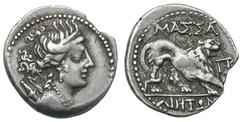 GAUL. Massalia. Ca. 200–ca. 121 BC. AR tetrobol (2.55 gm). Draped bust of Artemis right, wearing stephane and pearl necklace, bow and quiver over shoulder / ΜΑΣΣΑ—ΛΙΗΤΩΝ above and below lion prowling 