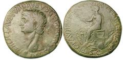 ROMAN EMPIRE. Nero Claudius Drusus (father of Claudius). Æ sestertius (20.57 gm). Rome, under Claudius, ca. AD 41–42. NERO CLAVDIVS DRVSVS GERMANICVS IMP, bare head of Nero Claudius Drusus left / TI C