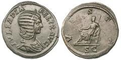 ROMAN EMPIRE. Julia Domna (wife of Septimius Severus). Æ sestertius (29.87 gm). Rome, under Caracalla, AD 215. IVLIA PIA FELIX AVG, diademed, draped bust of Julia Domna right / VESTA S C, Vesta enthro