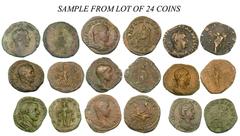 Lot of 24 bronze coins of the mid-third century. Gordian III, sestertii (11), revs. Felicitas Augg, Fortuna Redux, Iovi Statori (3), Laetitia Augg, Pax (dated issue), Pax Aeterna, Securitas Aug (2), V