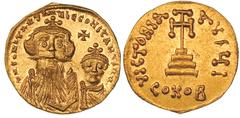 BYZANTINE EMPIRE. Constans II (641-668). Gold solidus (4.32 gm). Constantinople, ca. 654-659. d N CONSTANTINUS C CONSTANTINU, facing busts of Constans II, with long beard, and Constantine IV, beardles