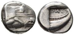 GREEK LYCIA. Phaselis. Tetrobol (AR, 14 mm, 3.55 g) c. 500–440 BC. Prow of galley right in the form of a forepart of a boar. / ΦΑΣ Stern of galley right within incuse square. Heipp-Tamer Series 4, Emi