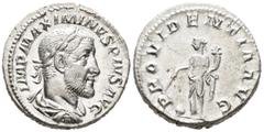 ROMAN IMPERIAL Maximinus I Thrax (AD 235–238). Denarius (AR, 19 mm, 3.89 g) AD 235–236, Rome mint. IMP MAXIMINVS PIVS AVG Laureate, draped and cuirassed bust of Maximinus I right. / PROVIDENTIA AVG Pr