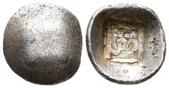 GREEK DYNASTS OF LYCIA.Uncertain Dynast. Obol (AR, 10 mm, 0.56 g), c. 5th–4th century BC. Plain / Triskeles, within pelleted linear square border; all within incuse square. – Lightly toned; some scrat