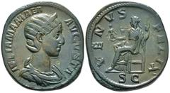 ROMAN IMPERIAL Julia Mamaea, Augusta (AD 222–235). Sestertius (AE, 31 mm, 22.87 g), Rome mint, 224. IVLIA MAMAEA AVGVSTA Diademed and draped bust of Julia Mamaea right / VENVS FELIX Venus seated left,