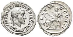 ROMAN IMPERIAL Maximinus I Thrax (AD 235–238). Denarius (AR, 21 mm, 2.68 g), Rome mint, 235–236. IMP MAXIMINVS PIVS AVG Laureate, draped and cuirassed bust of Maximinus I Thrax right, seen from behind