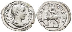 ROMAN IMPERIAL Gordian III, Augustus (AD 238–244). Denarius (AR, 22 mm, 2.84 g), Rome mint, 240. IMP GORDIANVS PIVS FEL AVG Laureate, draped and cuirassed bust of Gordian III right, seen from behind /